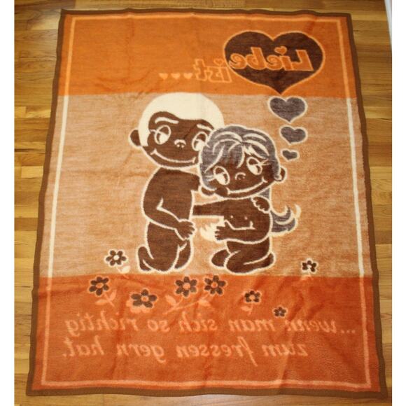 VTG 70s Rare German Kim Casali Fuzzy Love is (Liebe ist) Throw Blanket 56”x70” - Picture 4 of 5